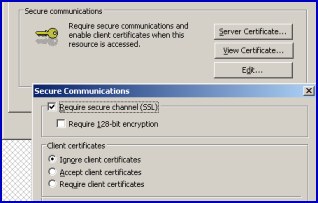 IIS Secure Communications for OWA  - Require Secure Channel SSL