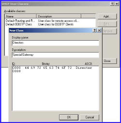 DHCP User Classes Create
