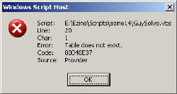 Troubleshooting Code Error 80040E37 - Table does not exist