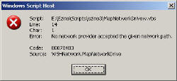 Code 800704B3 No network provider accepted the given network path
