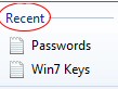 Jump Lists recent Windows 7