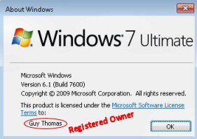 RegisteredOwner Registry Value Windows 7